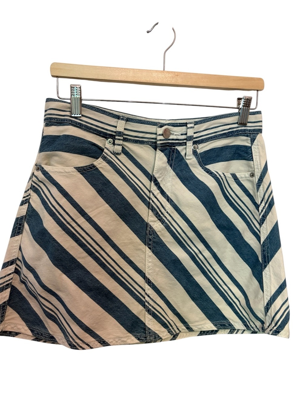 Universal Thread Blue & White Striped Denim Mini Skirt